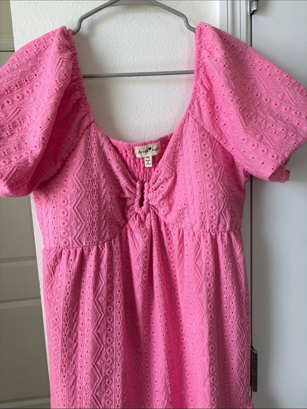 Derek Heart Bubblegum Pink Eyelet Puff-Sleeve Mini Dress - Picture 2 of 4